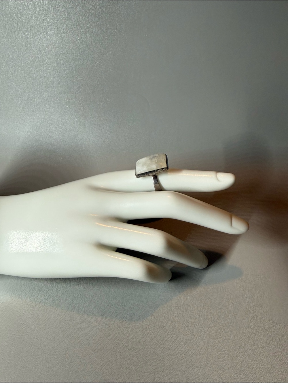 Iridescent Rectangular Moonstone Statement Ring - Picture 6 of 10